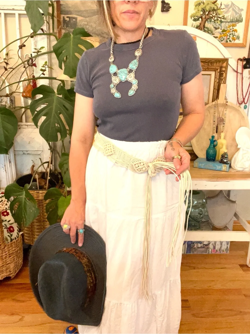 Vintage Handmade Macreme Woven Fringe Belt With Beads Cottagecore Boho Festival